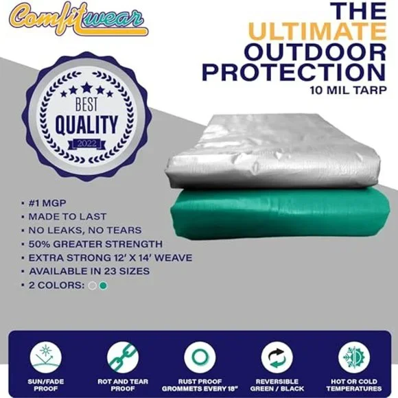 10´ x 20´ Heavy Duty Silver/Black Waterproof UV Blocking 10 Mil Poly Tarp Storage